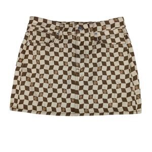 Madewell Brown Checker Daisy Print Mini Skirt Denim Women's 25 70s Retro Vintage